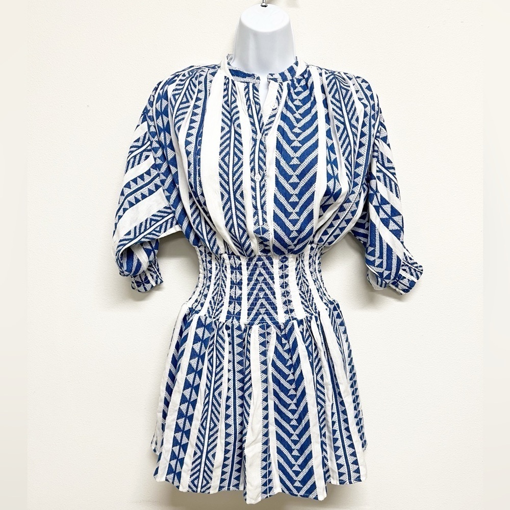 Never A Wallflower Womens Blue White India Handloom Cynthia Dress Size XS - Picture 3 of 11